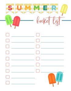 Free Printable Summer Bucket List Ideas Template. Family bucket list template for kids, adults, toddlers, or teens, college, or couples. #papertraildesign #bucketlist #summerbucketlist #summer