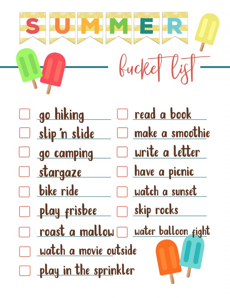 Free Printable Summer Bucket List Ideas Template Paper Trail Design