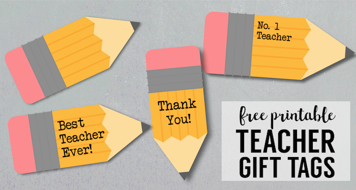 Free Printable Teacher Gift Tags {Pencil}. Teacher appreciation end of the year gifts. Best teacher gift ideas. Customizable. #papertraildesign #teacherappreciation #teachergift #teachergiftidea