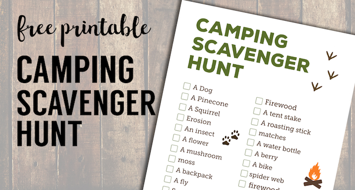 Camping Scavenger Hunt Printable. Nature outdoor scavenger hunt ideas free printable for kids, adults, teens, students or scouts. #papertraildesign #camping #campingideas #carcamping