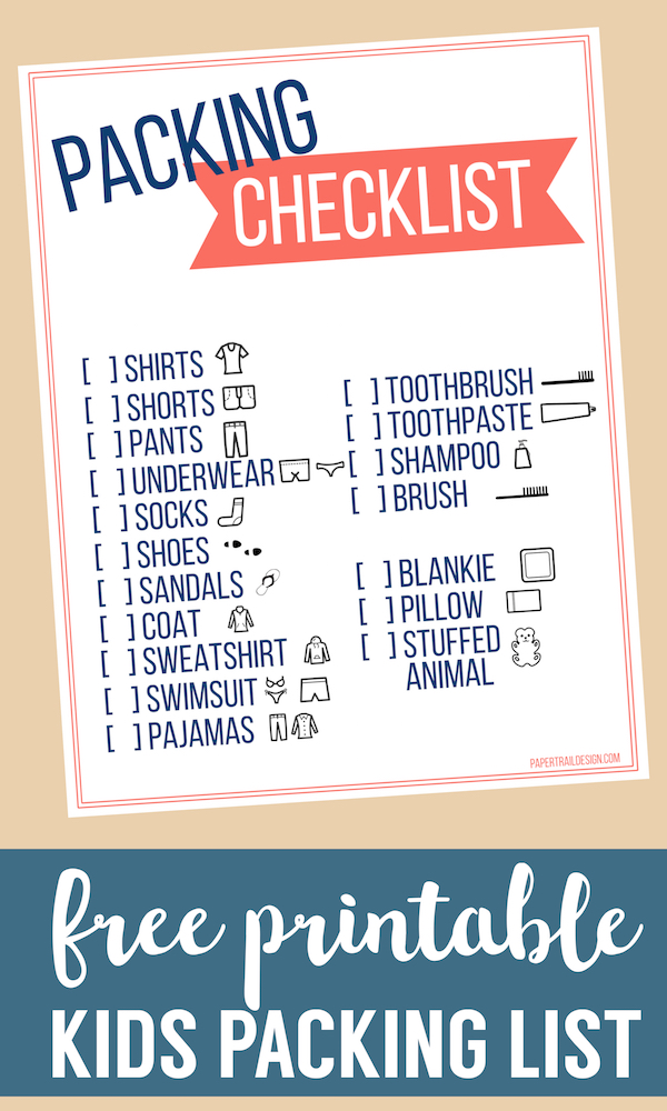 Free Printable Vacation Packing List Template for Kids - Paper Trail Design