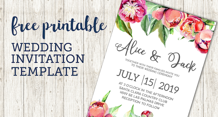 Free Wedding Invitation Template {Floral Peonies}. Free printable flower invitation template. Customize your invitation using this wedding invite. #papertraildesign #wedding #invitation #weddinginvitation