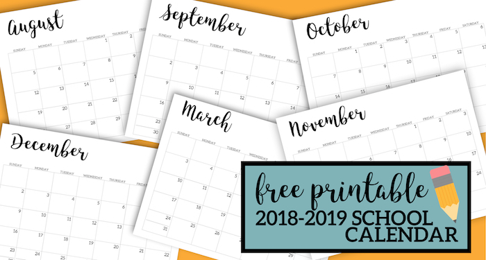 2018 2019 Printable School Calendar. Monthly school calendar pages for kids or teachers to get organized for the school year. #papertraildesign #backtoschool #organization #school