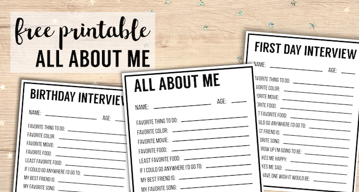 All About Me Printables {Interview Template}. Use this all about me free printable for a birthday interview, or back to school interview for kids. #papertraildesign #backtoschool #birthday #allaboutme