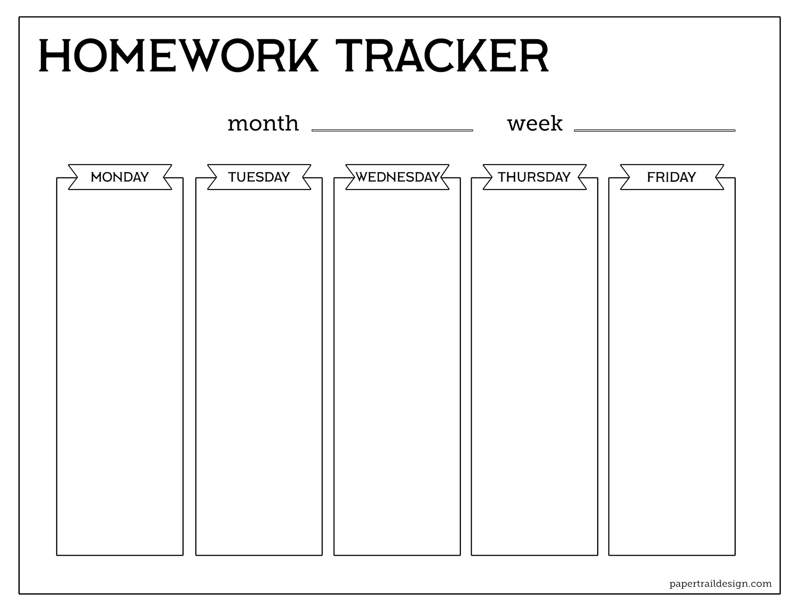 Free Printable Student Homework Planner Template Paper Trail Design