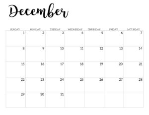 2019 Calendar Printable Free Template. December 2019 monthly free printable wall or desk calendar. Hand lettered from January through December help you get organized.