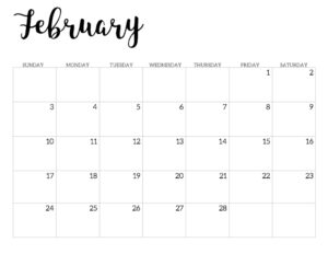 2019 Calendar Printable Free Template. February 2019 monthly free printable wall or desk calendar. Hand lettered from January through December help you get organized.