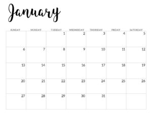 2019 Calendar Printable Free Template. January 2019 monthly free printable wall or desk calendar. Hand lettered from January through December help you get organized.