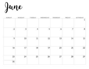 2019 Calendar Printable Free Template. June 2019 monthly free printable wall or desk calendar. Hand lettered from January through December help you get organized.