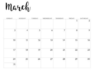 2019 Calendar Printable Free Template. March 2019 monthly free printable wall or desk calendar. Hand lettered from January through December help you get organized.