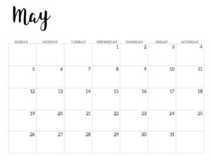 2019 Calendar Printable Free Template. May 2019 monthly free printable wall or desk calendar. Hand lettered from January through December help you get organized.