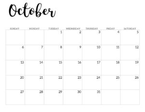 2019 Calendar Printable Free Template. October 2019 monthly free printable wall or desk calendar. Hand lettered from January through December help you get organized.