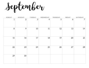 2019 Calendar Printable Free Template. September 2019 monthly free printable wall or desk calendar. Hand lettered from January through December help you get organized.