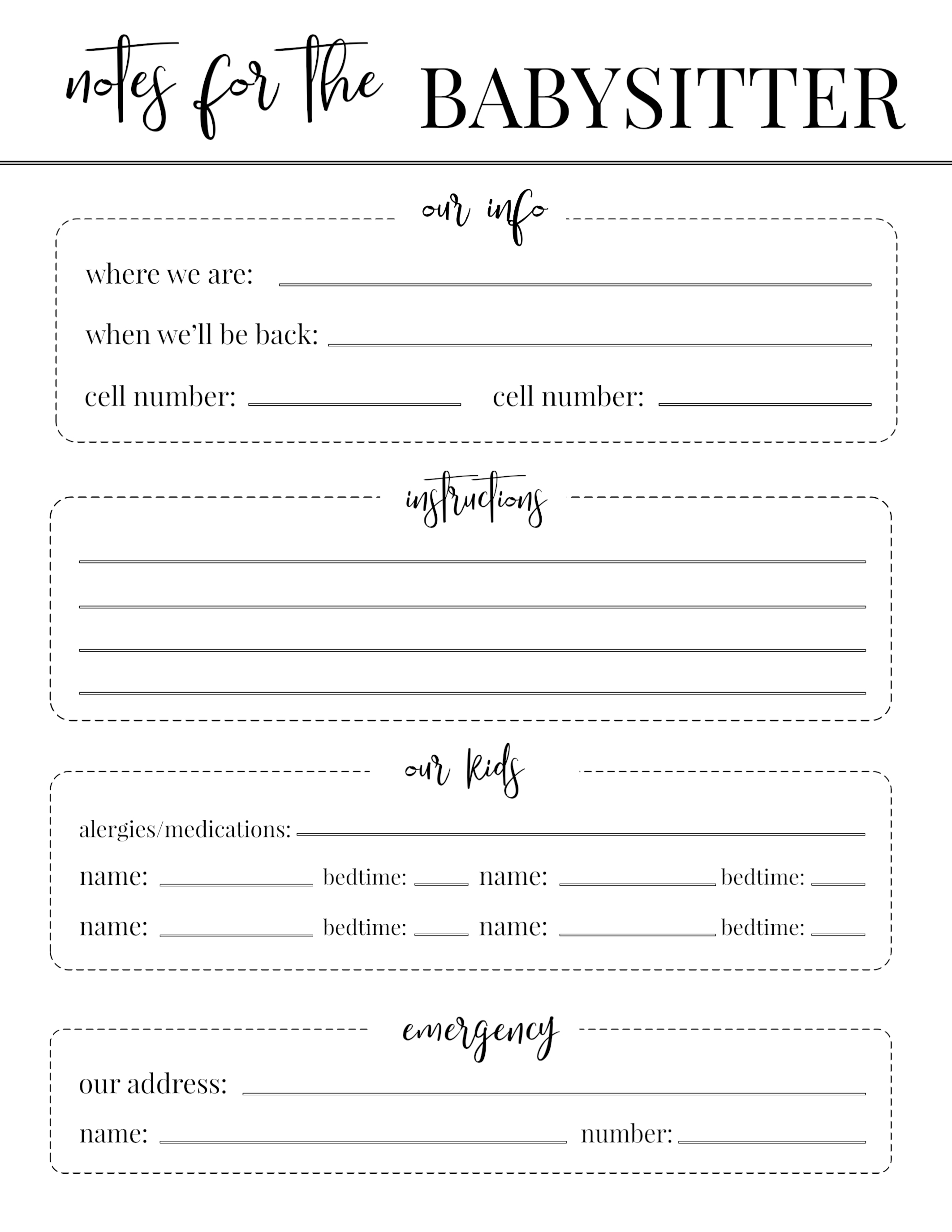Free Printable Babysitter Notes Template - Paper Trail Design With Nanny Notes Template