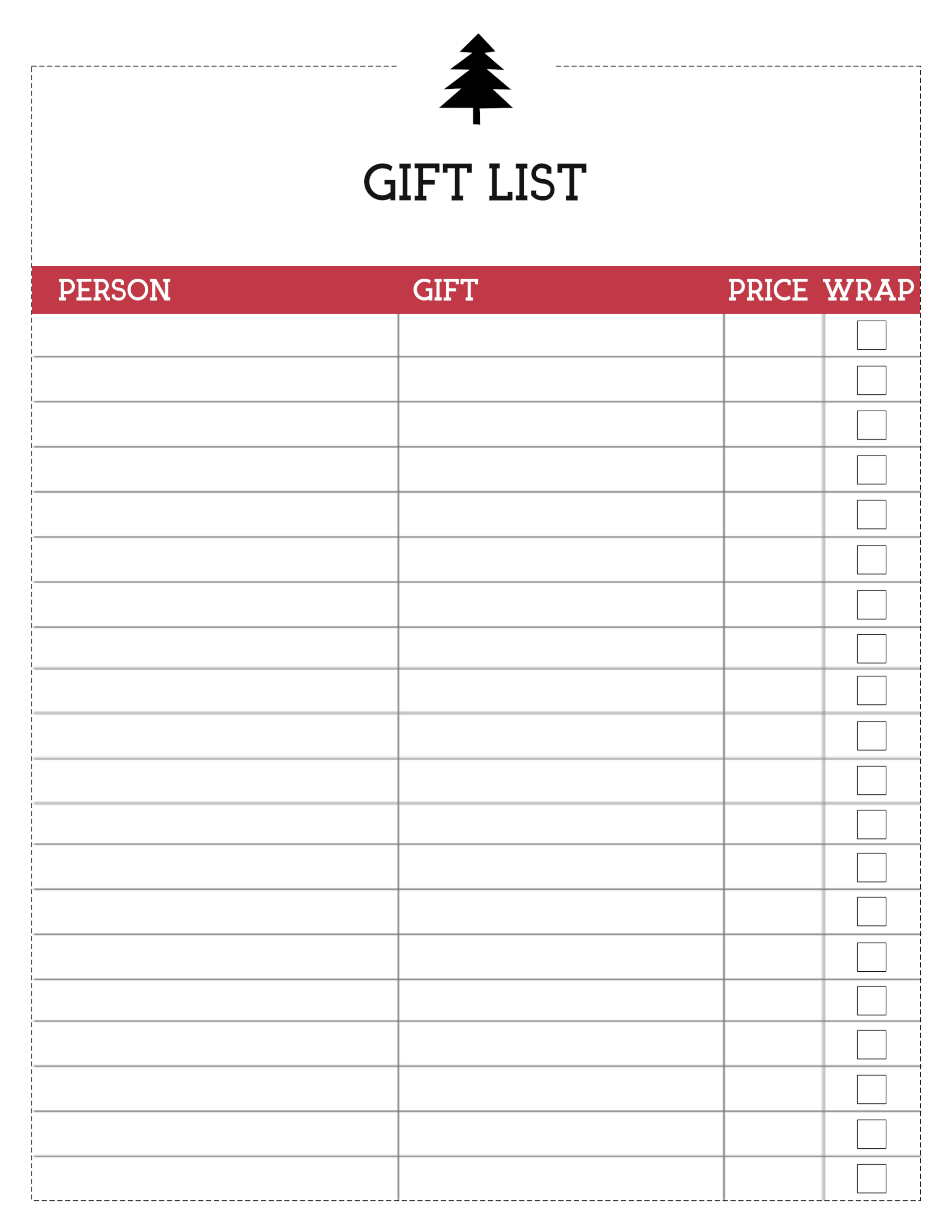 Free Printable Christmas List Template Gift List Paper Trail Design