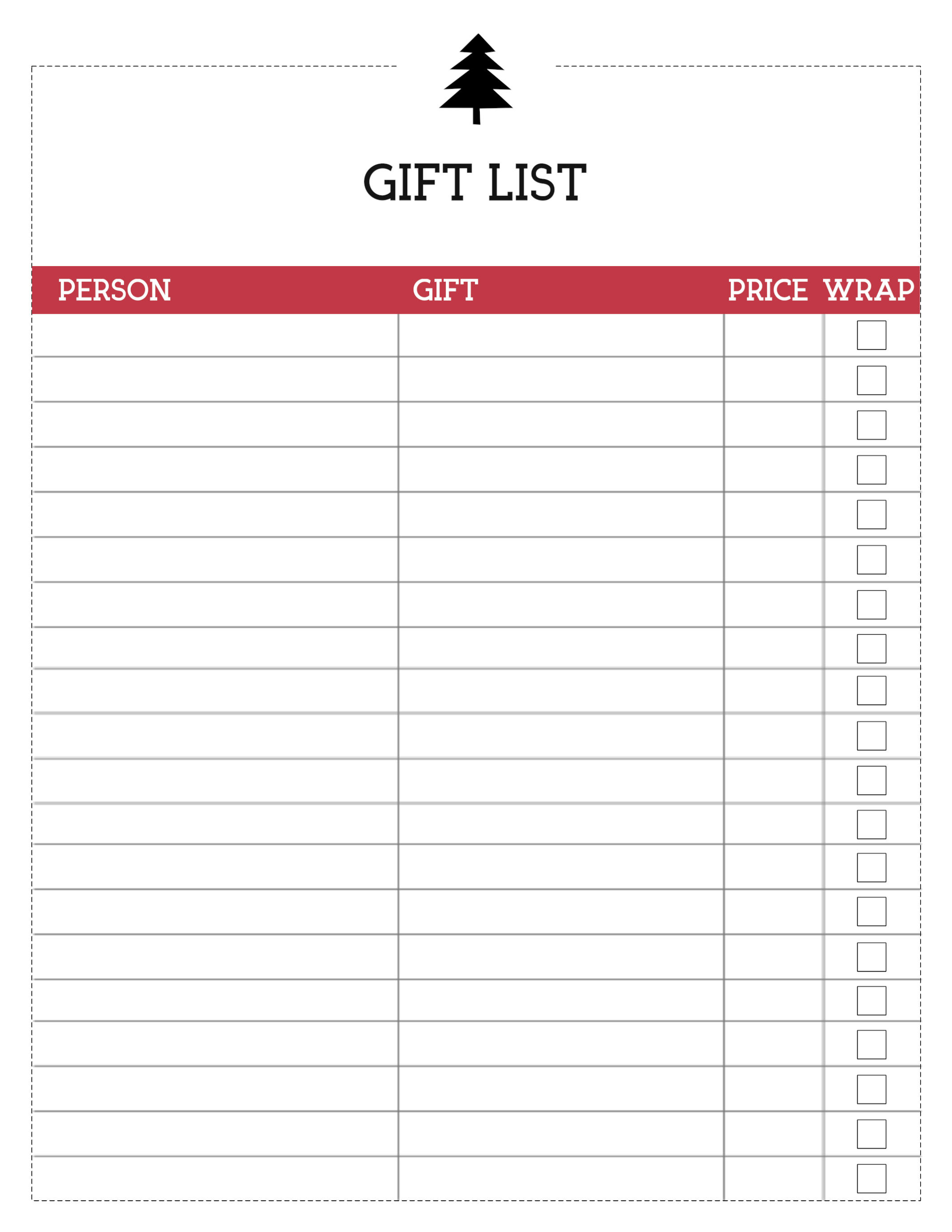 Free Printable Christmas List Template Gift List Paper Trail Design