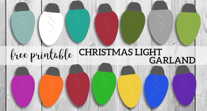 Christmas Lights Garland Free Printable Holiday Decor. Simple and easy DIY decorating idea on a budget. Holiday Christmas lights banner. #papertraildesign #christmas #christmasdecor #christmasprintables #christmaslights