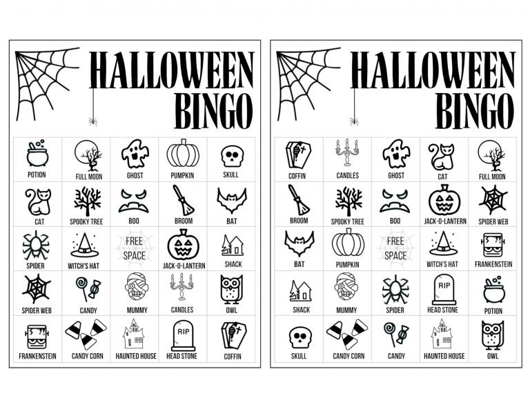 Free Printable Black And White Halloween Bingo Cards