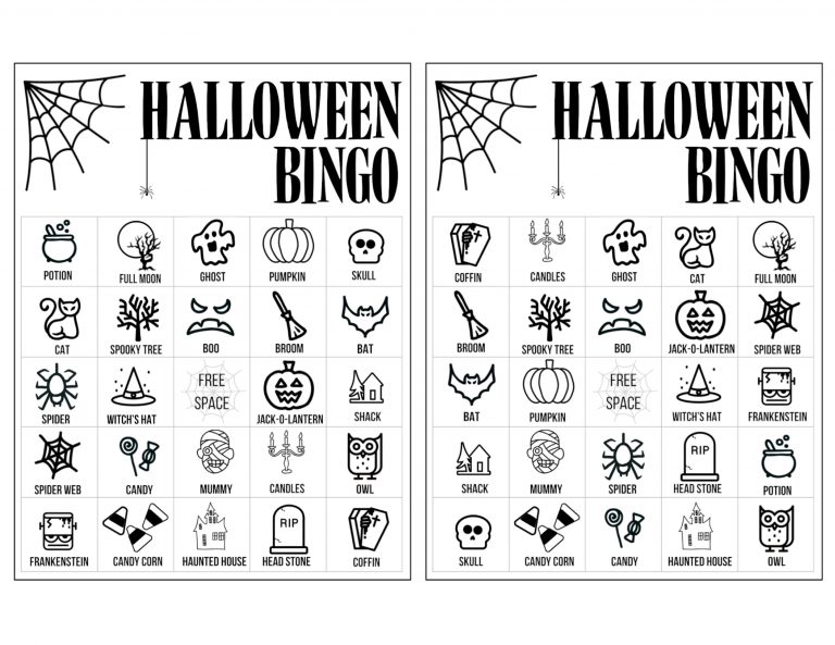 Halloween Bingo Printable Game Cards Template Paper Trail Design