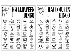 Halloween Bingo Printable Game Cards Template. Fun kids Halloween party game. Easy Halloween activity with 16 different Bingo cards. #papertraildesign #kidshalloween #halloweenbingo #halloweenprintables