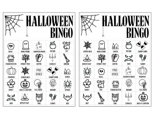 Halloween Bingo Printable Game Cards Template. Fun kids Halloween party game. Easy Halloween activity with 16 different Bingo cards. #papertraildesign #halloween #halloweengames #halloweenactivities