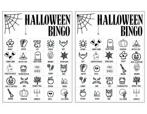 Halloween Bingo Printable Game Cards Template. Fun kids Halloween party game. Easy Halloween activity with 16 different Bingo cards. #papertraildesign #kidshalloween #halloweenbingo #halloweenprintables