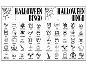 Halloween Bingo Printable Game Cards Template. Fun kids Halloween party game. Easy Halloween activity with 16 different Bingo cards. #papertraildesign #halloween #halloweengames #halloweenactivities