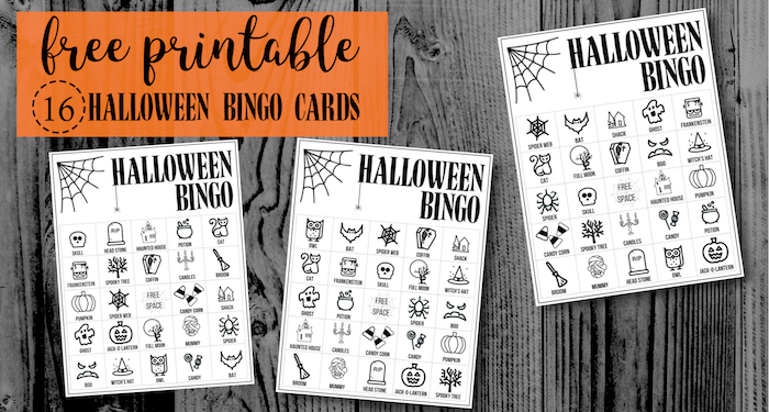 Halloween Bingo Printable Game Cards Template. Fun kids Halloween party game. Easy Halloween activity with 16 different Bingo cards. #papertraildesign #halloween #halloweengames #halloweenactivities