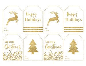 Gold Free Printable Christmas To From Tags. Easy DIY gift tags. Merry Christmas, Happy Holidays, reindeer, Christmas tree. #papertraildesign #christmas #holidays #holidaygifts #wrapping #christmaswrapping