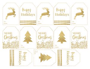 Gold Free Printable Christmas To From Tags. Easy DIY gift tags. Merry Christmas, Happy Holidays, reindeer, Christmas tree. #papertraildesign #christmasgifts #christmastags #christmaswrapping #goldchristmastags