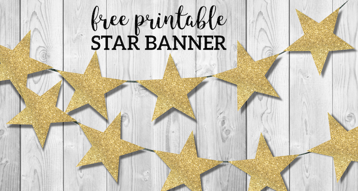 Gold Star Banner Christmas Garland Printable. East gold star garland decor for Holidays, birthday parties, or New Years Eve. #papertraildesign #stargarland #starbanner #christmas #newyear