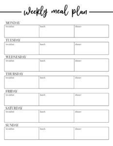 Free Printable Weekly Meal Plan Template. Meal planning template to keep you organized. Meal planner for breakfast, lunch and dinner. #papertraildesign #mealplanner #mealplan #mealplantemplate #printablemealplan