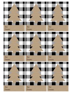 Rustic Plaid Christmas Tags Free Printable. Easy Christmas gift to from card for Christmas wrapping. Buffalo check tree pattern. #papertraildesign #Christmas #giftwrap #Christmasgiftwrap #rusticchristmas