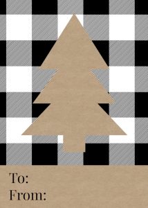 Rustic Plaid Christmas Tags Free Printable. Easy Christmas gift to from card for Christmas wrapping. Buffalo check tree pattern. #papertraildesign #cozyChristmas #Christmasplaid #plaid #gifttags #free