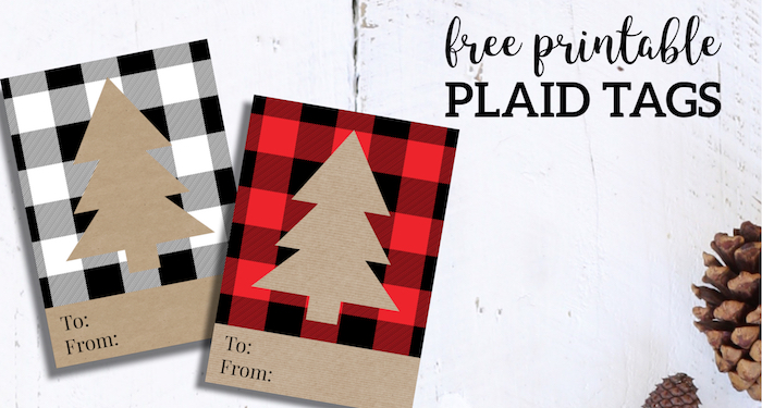 Rustic Plaid Christmas Tags Free Printable. Easy Christmas gift to from card for Christmas wrapping. Buffalo check tree pattern. #papertraildesign #Christmas #giftwrap #Christmasgiftwrap #rusticchristmas