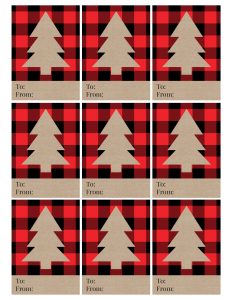 Rustic Plaid Christmas Tags Free Printable. Easy Christmas gift to from card for Christmas wrapping. Buffalo check tree pattern. #papertraildesign #Christmas #giftwrap #Christmasgiftwrap #rusticchristmas