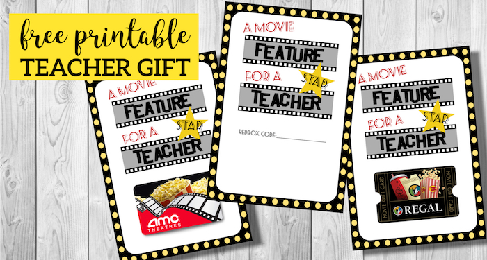 Easy Teacher Gifts Movie Free Printable. End of year or Christmas teacher appreciation gift. Unique, easy and great for male teachers too. #papertraildesign #movie #Teacher #Teachergift #Teacherchristmasgift #Endofyear #teacherappreciation