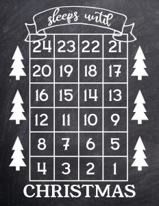 How Many Days Until Christmas Free Printable. Christmas countdown advent calendar sign with trees. Sleeps until Christmas. #papertraildesign #Christmasprintable #advent #adventcalendar #christmas #christmasadventcalendar