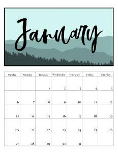 Free Printable Monthly Calendar 2019 - Mountain Trees. Outdoorsy treeline calendar. Nature and adventure lovers calendar. #papertraildesign #2019 #2019calendar #naturelovers #natureprintables #freeprintables #calendar2019 #deskcalendar