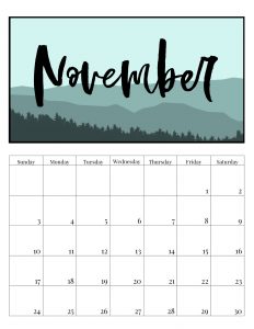 Free Printable Monthly Calendar 2019 - Mountain Trees. Outdoorsy treeline calendar. Nature and adventure lovers calendar. #papertraildesign #calendar #organize #nature #adventure #outdoorsy #organization #outdoorsman