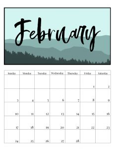 Free Printable Monthly Calendar 2019 - Mountain Trees. Outdoorsy treeline calendar. Nature and adventure lovers calendar. #papertraildesign #2019 #2019calendar #naturelovers #natureprintables #freeprintables #calendar2019 #deskcalendar