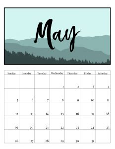 Free Printable Monthly Calendar 2019 - Mountain Trees. Outdoorsy treeline calendar. Nature and adventure lovers calendar. #papertraildesign #2019 #2019calendar #naturelovers #natureprintables #freeprintables #calendar2019 #deskcalendar