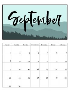 Free Printable Monthly Calendar 2019 - Mountain Trees. Outdoorsy treeline calendar. Nature and adventure lovers calendar. #papertraildesign #calendar #organize #nature #adventure #outdoorsy #organization #outdoorsman