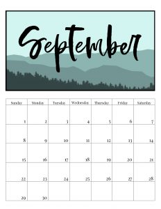 Free Printable Monthly Calendar 2019 - Mountain Trees. Outdoorsy treeline calendar. Nature and adventure lovers calendar. #papertraildesign #calendar #organize #nature #adventure #outdoorsy #organization #outdoorsman