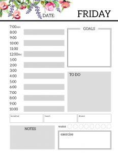 Floral Free Printable Daily Planner Template Sheets. Flower planner pages. Monday, Tuesday, Wednesday, Thursday, Friday, Saturday, Sunday. #papertraildesign #planner #plannerpages #plannerprintable #printableplanner #freeprintableplanner #organize #getshitdone #dailyplanner #dailyplan