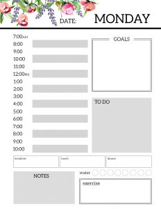 Floral Free Printable Daily Planner Template Sheets. Flower planner pages. Monday, Tuesday, Wednesday, Thursday, Friday, Saturday, Sunday. #papertraildesign #planner #plannerpages #plannerprintable #printableplanner #freeprintableplanner #organize #getshitdone #dailyplanner #dailyplan