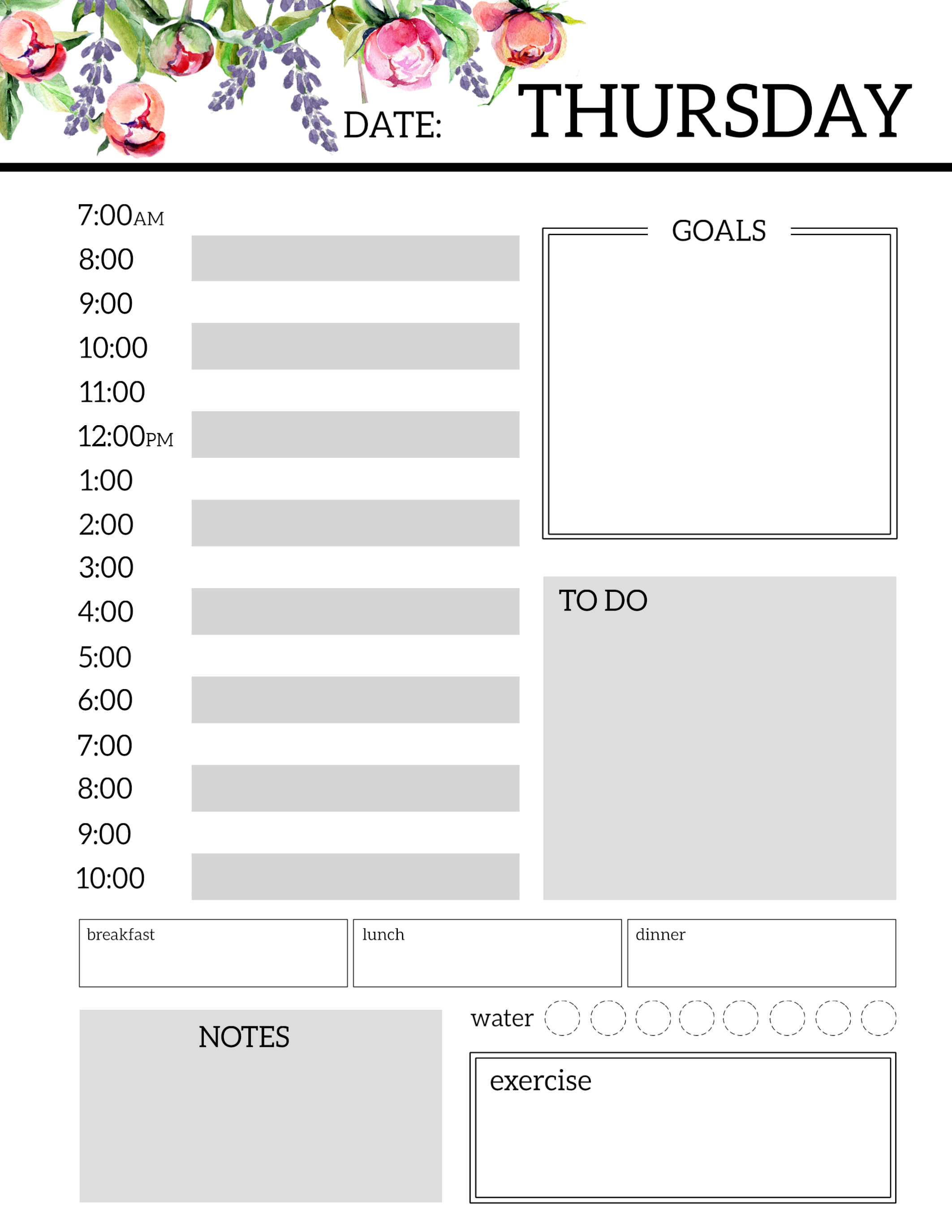 Floral Free Printable Daily Planner Template Sheets Paper Trail Design