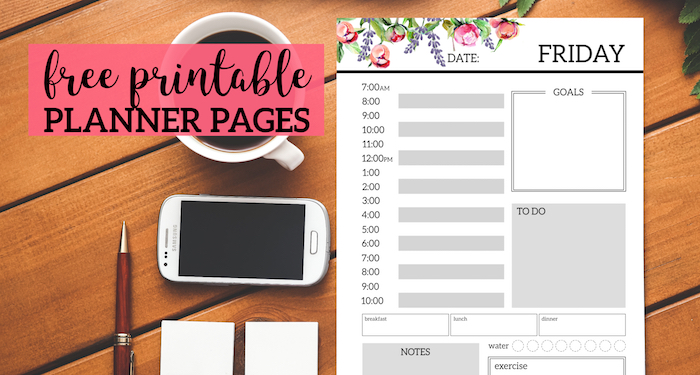 Floral Free Printable Daily Planner Template Sheets. Flower planner pages. Monday, Tuesday, Wednesday, Thursday, Friday, Saturday, Sunday. #papertraildesign #planner #plannerpages #plannerprintable #printableplanner #freeprintableplanner #organize #getshitdone #dailyplanner #dailyplan