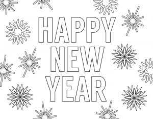 Happy New Year Coloring Pages Free Printable. New Year's coloring pages for kids and adults. Celebrate with New Year coloring sheets. #papertraildesign #Newyears #NewYearCelebration #NewYearParty #kidsnewyear #cheers #2019 #NewYearprintables #NewYearParty #KidFriendlyNewYear