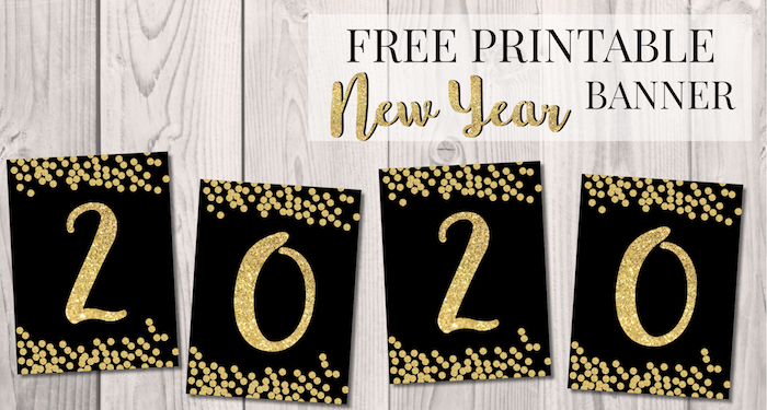 Free Printable Happy New Year Banner Letters. New Year Decor. Cheers. 2019, 2020 2021 Black and gold banner letter decoration. #papertraildesign #newyear #happynewyear #newyeardecor #newyeardecoration #2019